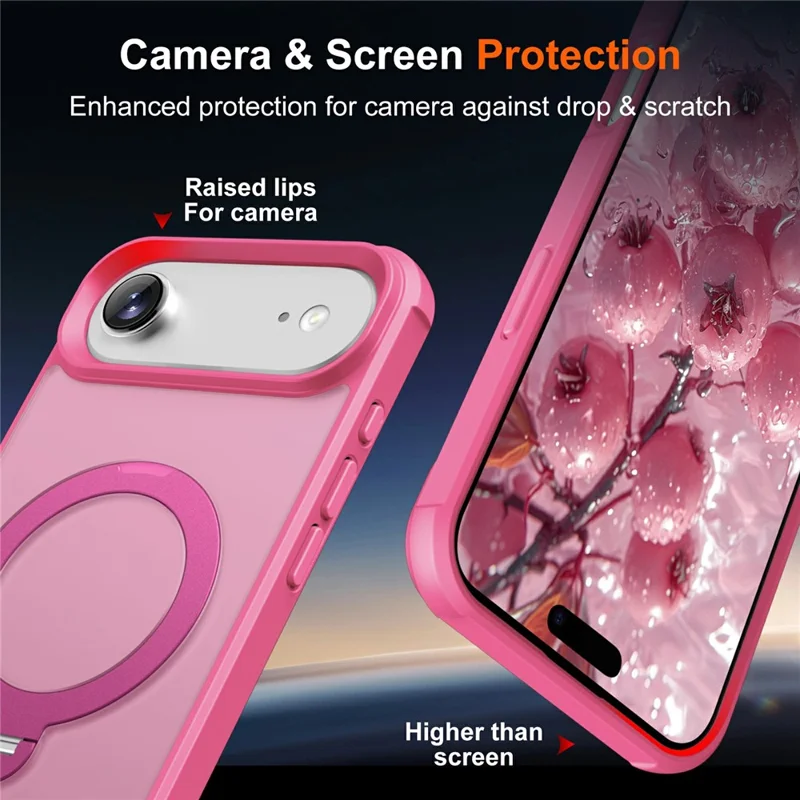 For iPhone Air Case Compatible with MagSafe Kickstand TPU PC Shockproof Phone Back Cover - Rose