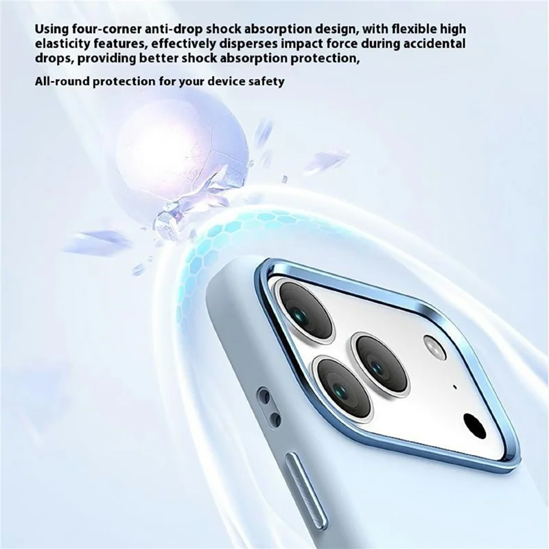 For iPhone 17 Pro Case Shockproof Liquid Silicone Phone Back Cover with Metal Lens Frame - Blue
