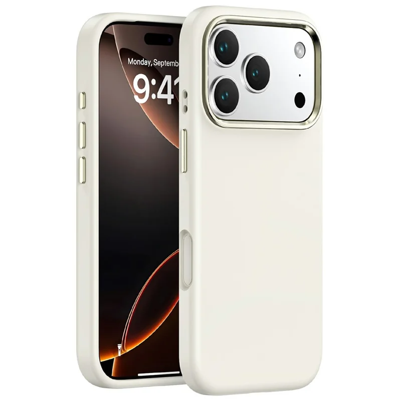 For iPhone 17 Pro Case Shockproof Liquid Silicone Phone Back Cover with Metal Lens Frame - White