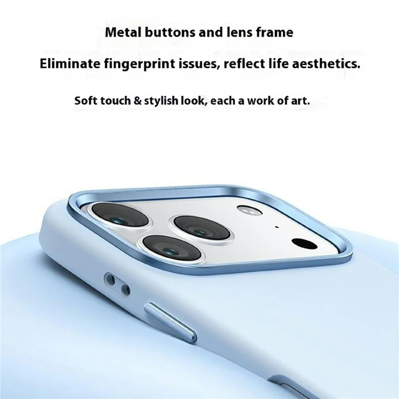 For iPhone 17 Pro Max Case Shockproof Liquid Silicone Phone Back Cover with Metal Lens Frame - Blue