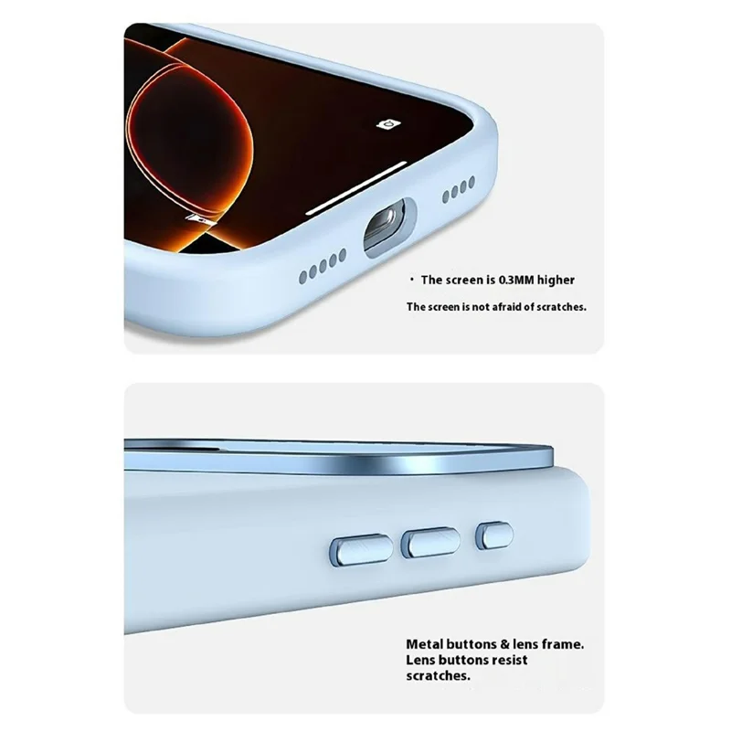 For iPhone 17 Pro Max Case Shockproof Liquid Silicone Phone Back Cover with Metal Lens Frame - Blue