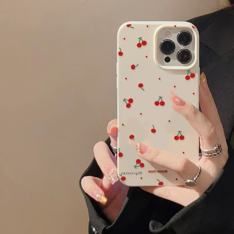 For iPhone 13 Pro Case Unique Cherry Pattern Printing TPU Phone Back Cover