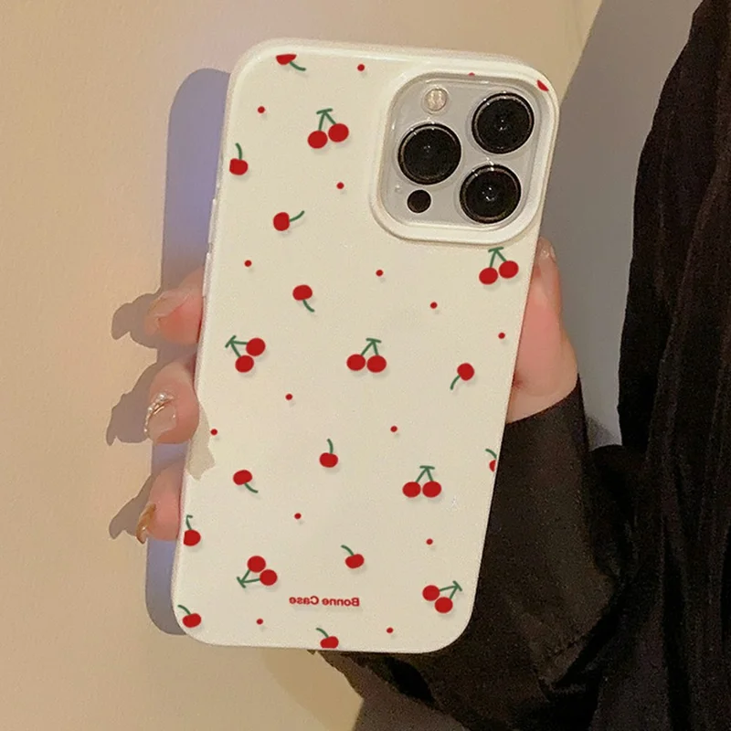 For iPhone 13 Pro Max Case Unique Cherry Pattern Printing TPU Phone Back Cover