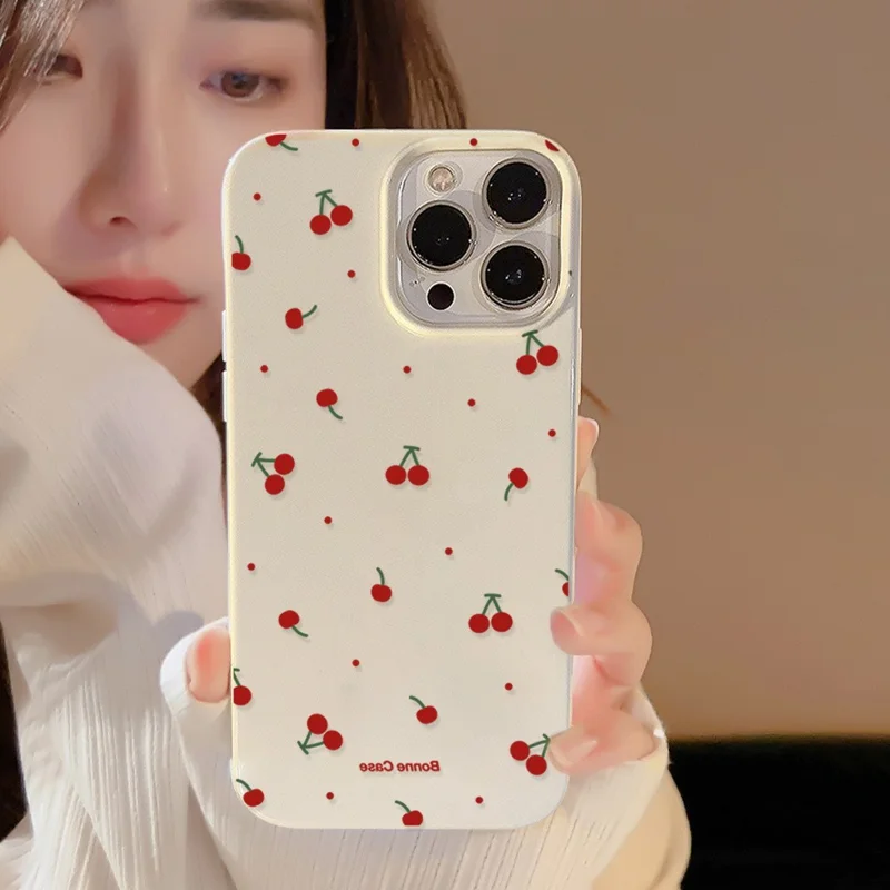 For iPhone 14 Pro Case Unique Cherry Pattern Printing TPU Phone Back Cover