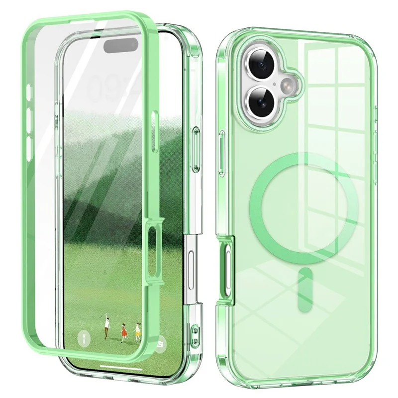 For iPhone 17 Case Compatible with MagSafe PC + TPU Clear Phone Cover with PET Screen Film - Green