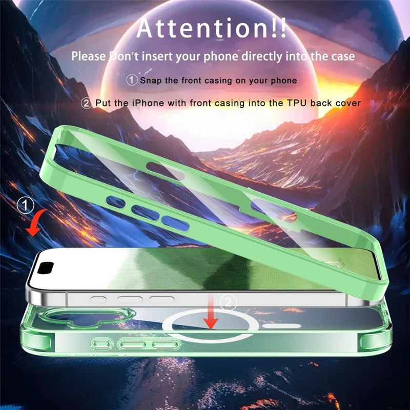 For iPhone 17 Case Compatible with MagSafe PC + TPU Clear Phone Cover with PET Screen Film - Green