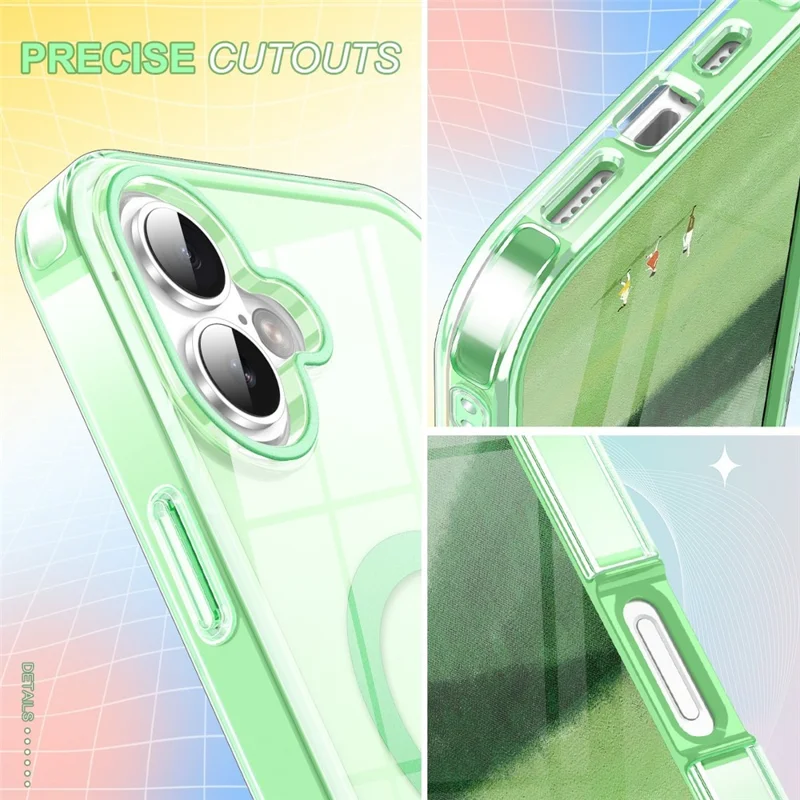 For iPhone 17 Case Compatible with MagSafe PC + TPU Clear Phone Cover with PET Screen Film - Green