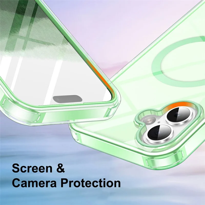 For iPhone 17 Case Compatible with MagSafe PC + TPU Clear Phone Cover with PET Screen Film - Green