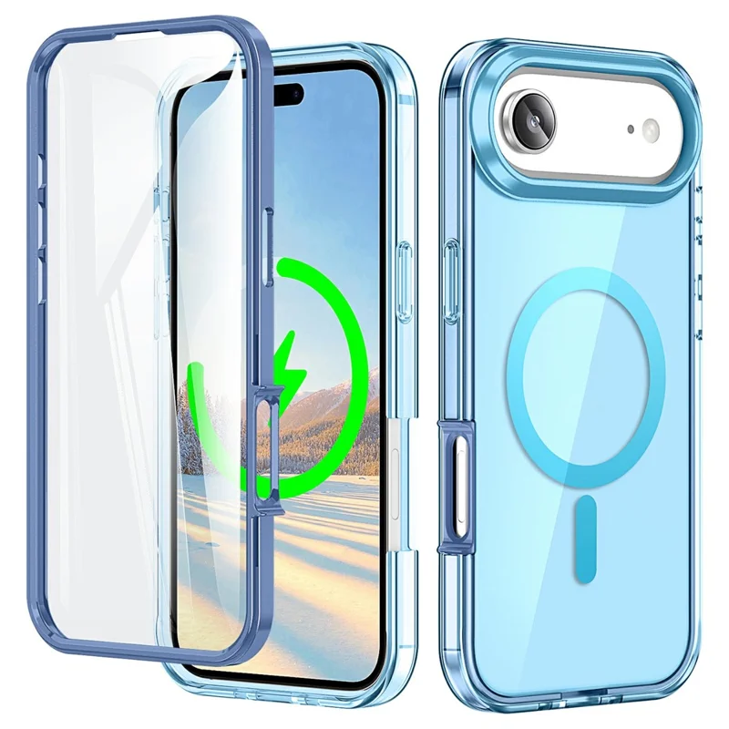 For iPhone Air Case Compatible with MagSafe PC+TPU Clear Phone Cover with PET Screen Film - Blue