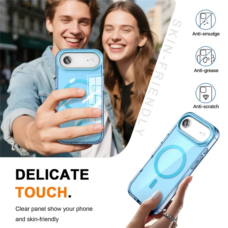 For iPhone Air Case Compatible with MagSafe PC+TPU Clear Phone Cover with PET Screen Film - Blue