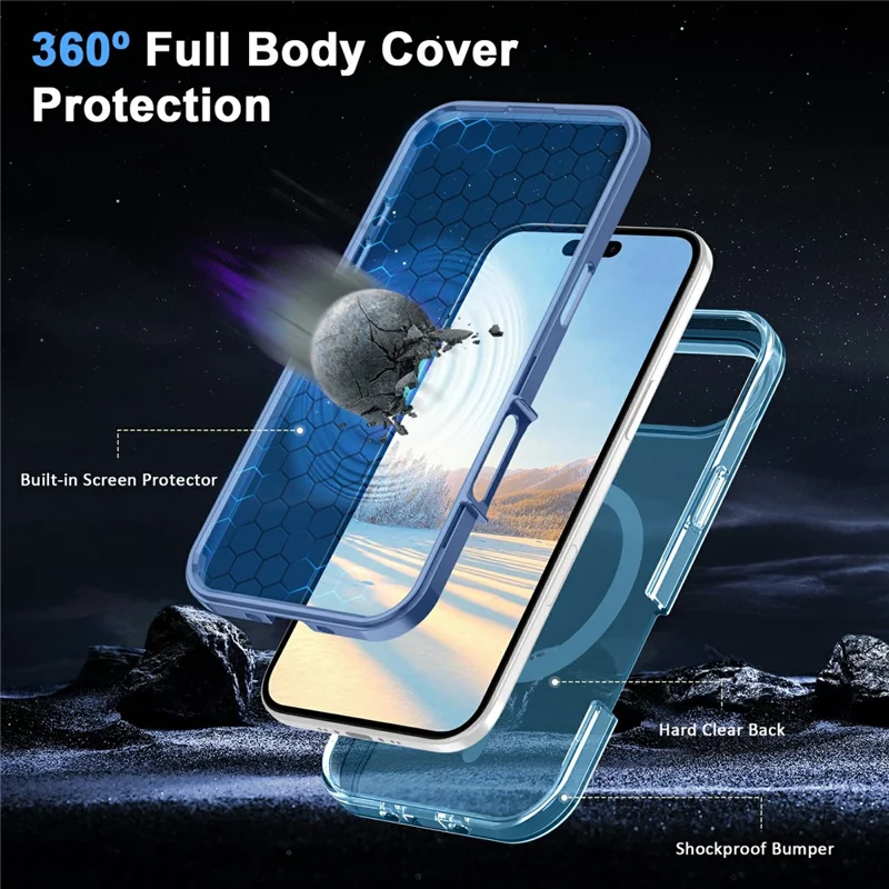 For iPhone Air Case Compatible with MagSafe PC+TPU Clear Phone Cover with PET Screen Film - Blue