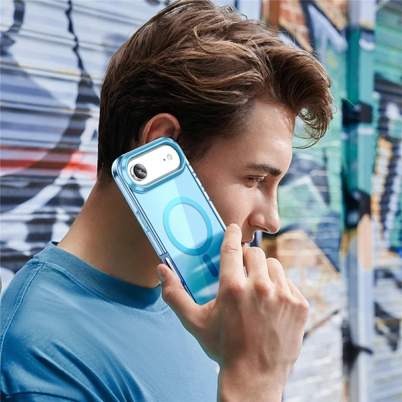 For iPhone Air Case Compatible with MagSafe PC+TPU Clear Phone Cover with PET Screen Film - Blue