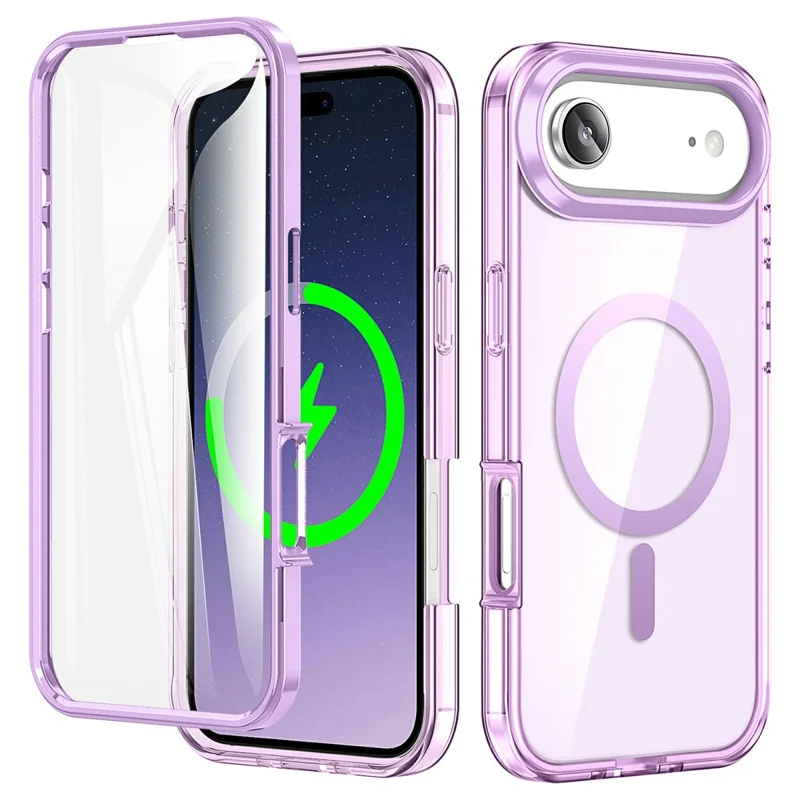 For iPhone Air Case Compatible with MagSafe PC+TPU Clear Phone Cover with PET Screen Film - Light Purple
