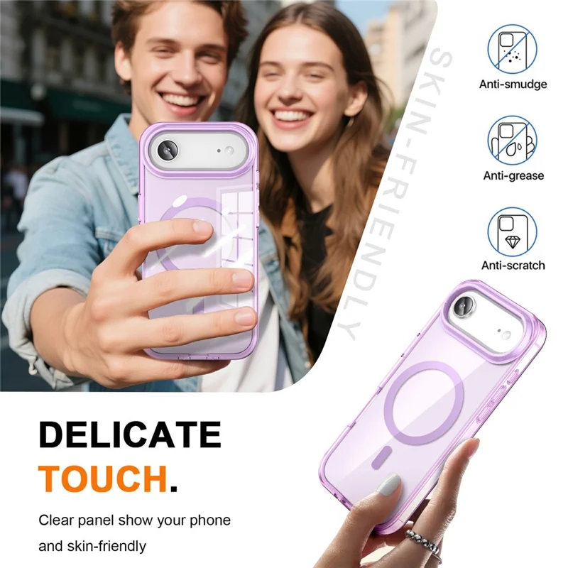For iPhone Air Case Compatible with MagSafe PC+TPU Clear Phone Cover with PET Screen Film - Light Purple