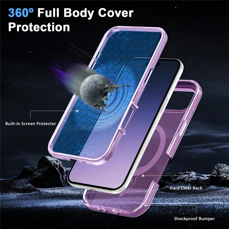 For iPhone Air Case Compatible with MagSafe PC+TPU Clear Phone Cover with PET Screen Film - Light Purple