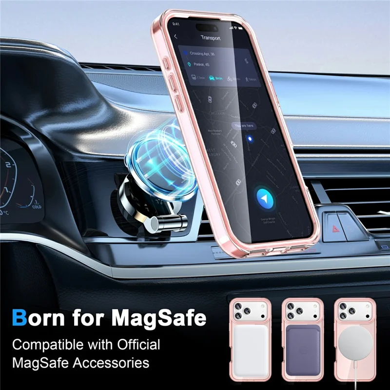 Für iPhone 17 Pro Hülle kompatibel mit MagSafe PC + TPU Klare Handyhülle mit PET-Bildschirmfolie - Pink