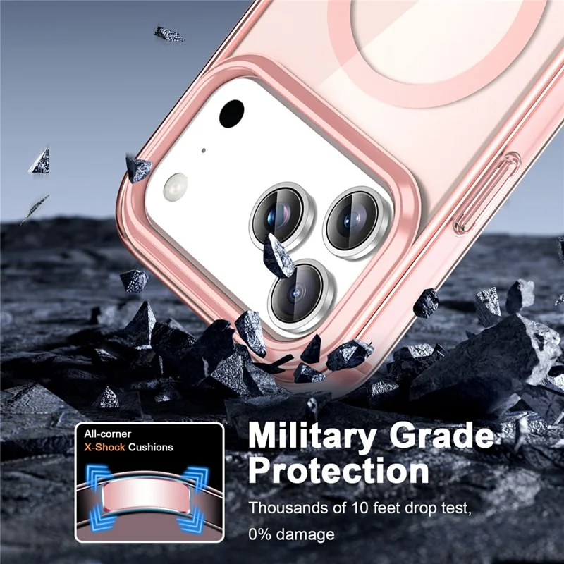 Für iPhone 17 Pro Hülle kompatibel mit MagSafe PC + TPU Klare Handyhülle mit PET-Bildschirmfolie - Pink