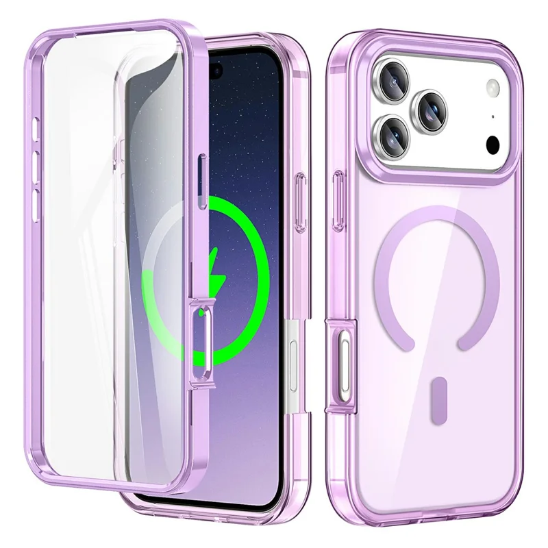 For iPhone 17 Pro Case Compatible with MagSafe PC + TPU Clear Phone Cover with PET Screen Film - Light Purple