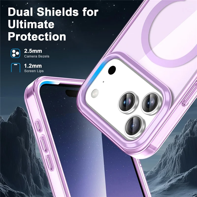 For iPhone 17 Pro Case Compatible with MagSafe PC + TPU Clear Phone Cover with PET Screen Film - Light Purple