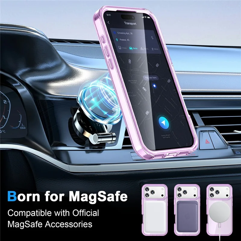 For iPhone 17 Pro Case Compatible with MagSafe PC + TPU Clear Phone Cover with PET Screen Film - Light Purple