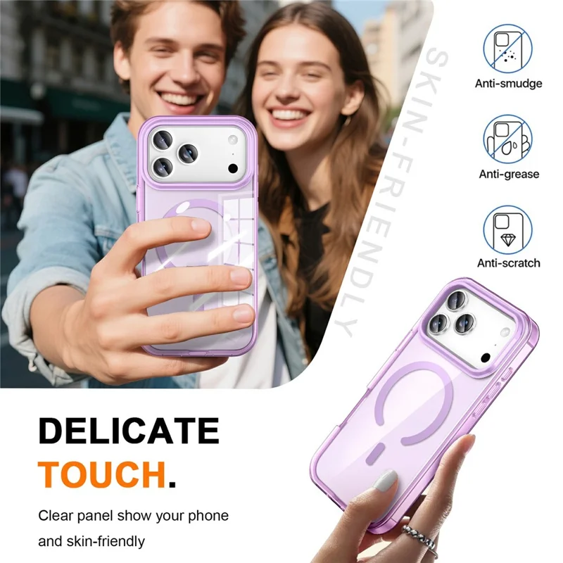 For iPhone 17 Pro Case Compatible with MagSafe PC + TPU Clear Phone Cover with PET Screen Film - Light Purple