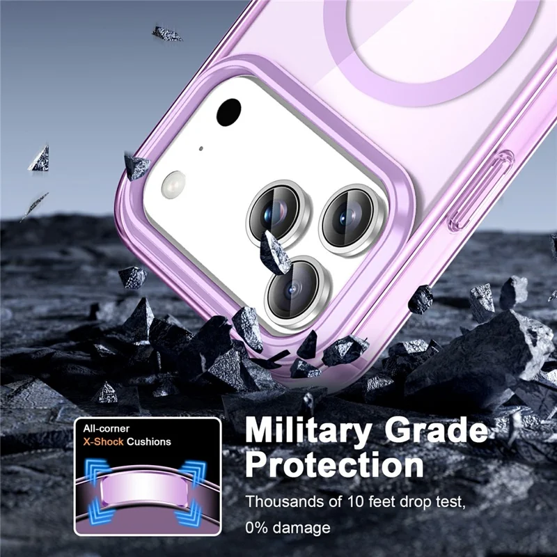 For iPhone 17 Pro Case Compatible with MagSafe PC + TPU Clear Phone Cover with PET Screen Film - Light Purple