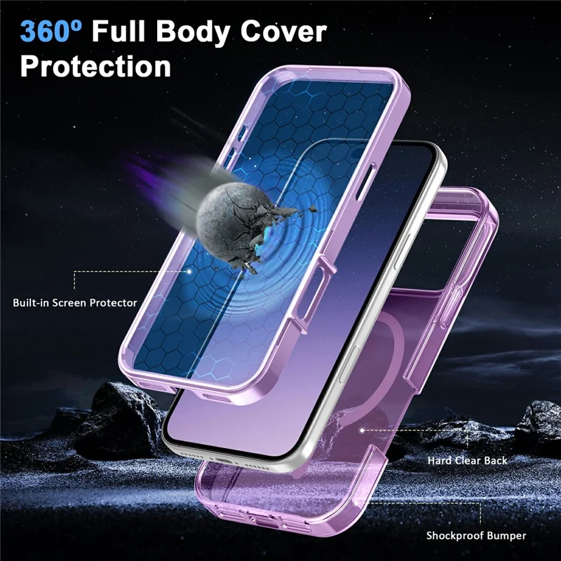 For iPhone 17 Pro Case Compatible with MagSafe PC + TPU Clear Phone Cover with PET Screen Film - Light Purple