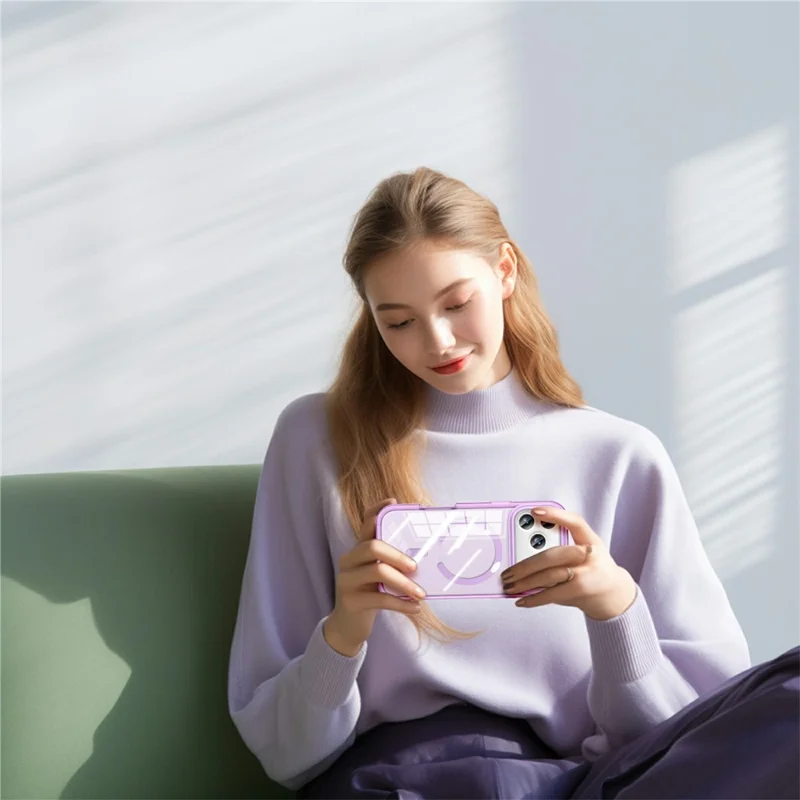 For iPhone 17 Pro Case Compatible with MagSafe PC + TPU Clear Phone Cover with PET Screen Film - Light Purple