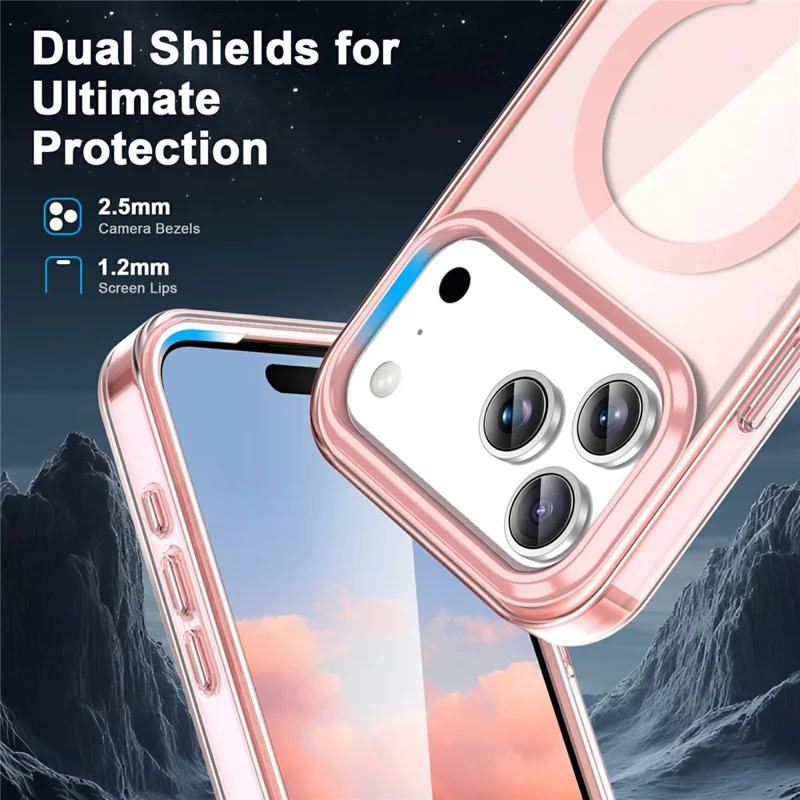 For iPhone 17 Pro Max Case Compatible with MagSafe PC + TPU Clear Phone Cover with PET Screen Film - Pink