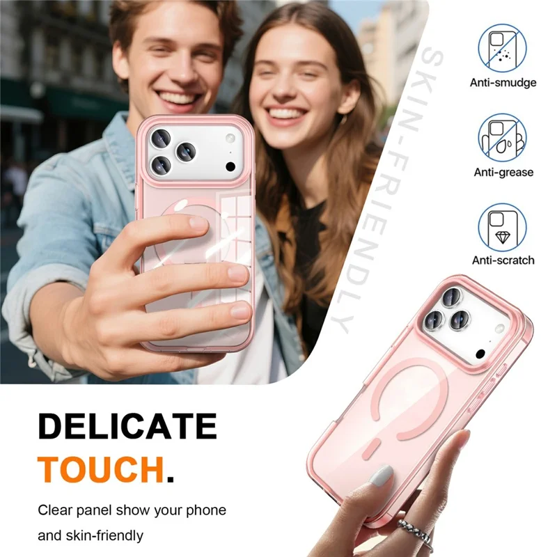 For iPhone 17 Pro Max Case Compatible with MagSafe PC + TPU Clear Phone Cover with PET Screen Film - Pink