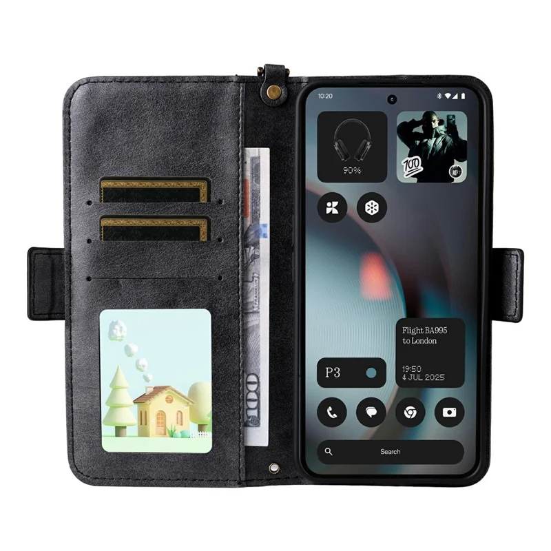 Funda de Cuero para Teléfono Nothing Phone (3) 5G con Cierre Magnético, Soporte y Correa Cruzada - Negro