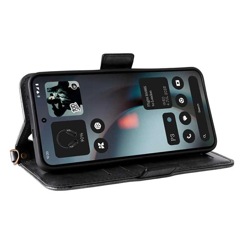 Funda de Cuero para Teléfono Nothing Phone (3) 5G con Cierre Magnético, Soporte y Correa Cruzada - Negro