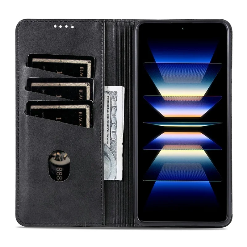 AZNS For Xiaomi Redmi Note 15 5G Case Cowhide Texture PU Leather Wallet Phone Cover - Black