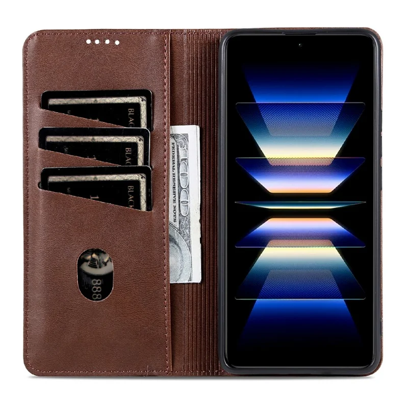 Étui pour Xiaomi Redmi Note 15 Pro 5G en cuir de vachette, texture de cuir PU, housse de téléphone portefeuille - Café