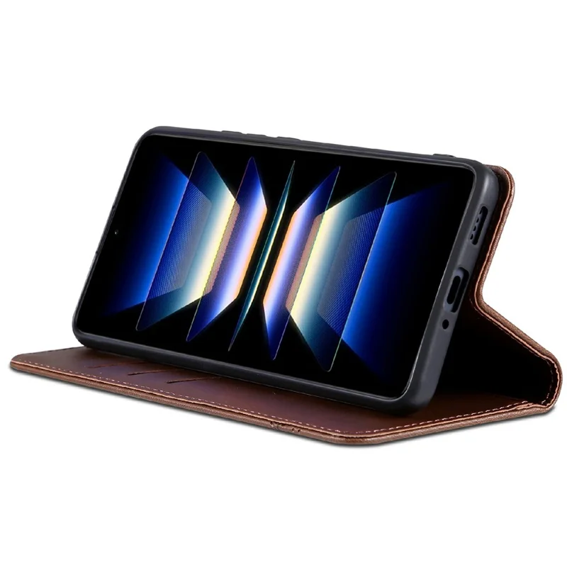 Étui pour Xiaomi Redmi Note 15 Pro 5G en cuir de vachette, texture de cuir PU, housse de téléphone portefeuille - Café