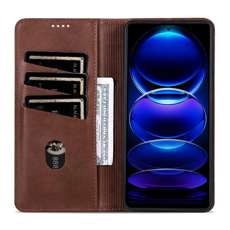 AZNS Pour Xiaomi Redmi 15 5G (Global) (169mm) Étui Texture Cuir de Vache PU Portefeuille Housse de Téléphone - Café