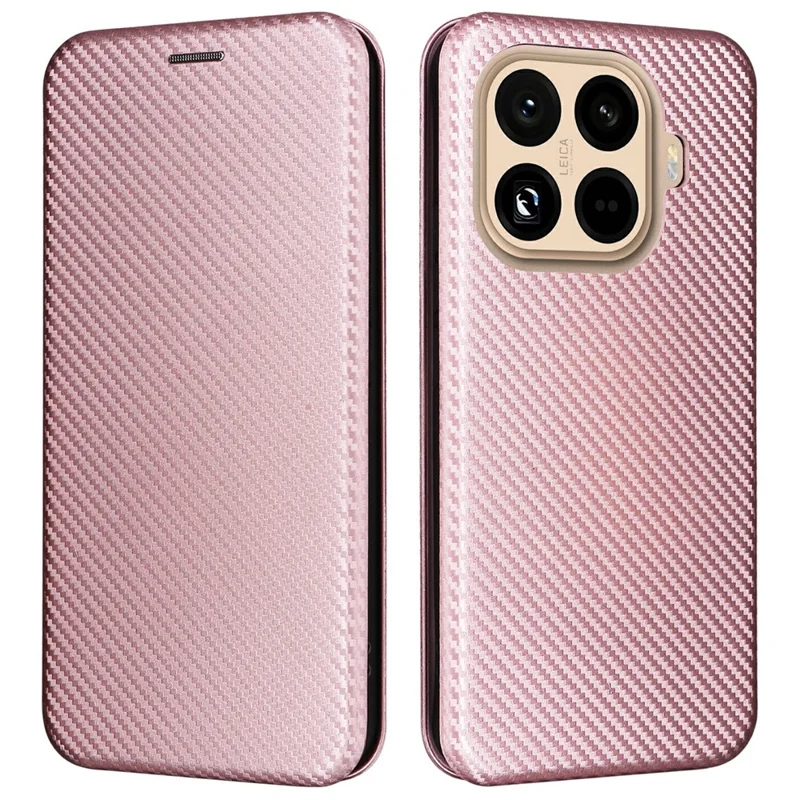For Xiaomi 15T Pro Case Carbon Fiber Texture Drop-Proof PU Leather Phone Cover - Rose Gold