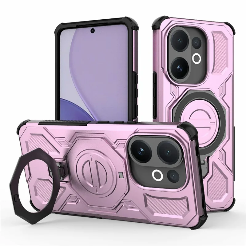 For vivo V60 5G Magnetic Case Rotating Metal Kickstand Shockproof PC + TPU Phone Back Cover - Pink