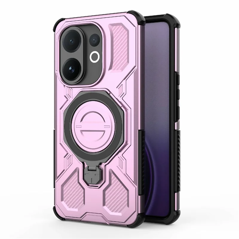 For vivo V60 5G Magnetic Case Rotating Metal Kickstand Shockproof PC + TPU Phone Back Cover - Pink