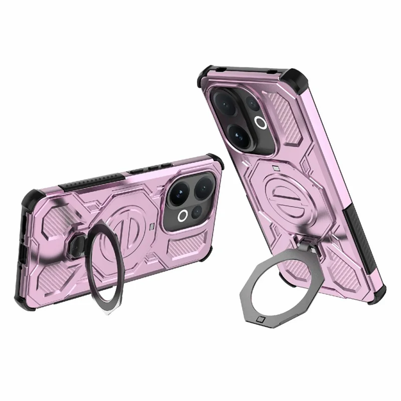 For vivo V60 5G Magnetic Case Rotating Metal Kickstand Shockproof PC + TPU Phone Back Cover - Pink