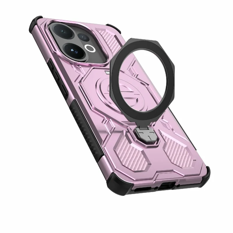 For vivo V60 5G Magnetic Case Rotating Metal Kickstand Shockproof PC + TPU Phone Back Cover - Pink