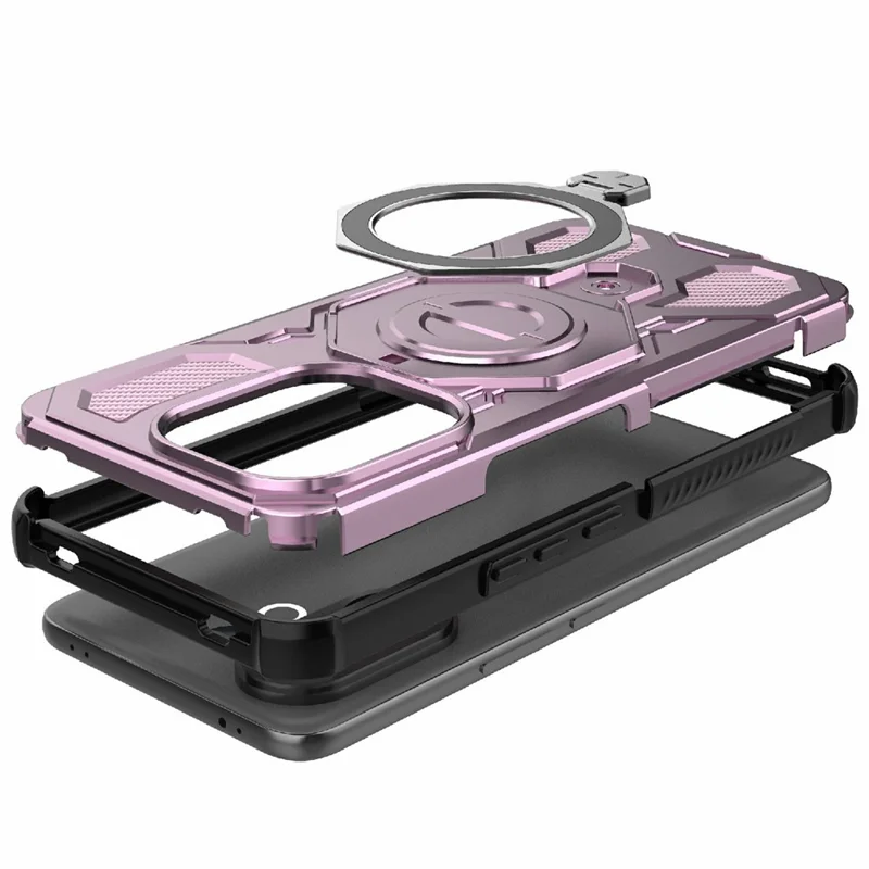For vivo V60 5G Magnetic Case Rotating Metal Kickstand Shockproof PC + TPU Phone Back Cover - Pink