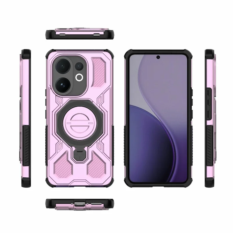 For vivo V60 5G Magnetic Case Rotating Metal Kickstand Shockproof PC + TPU Phone Back Cover - Pink