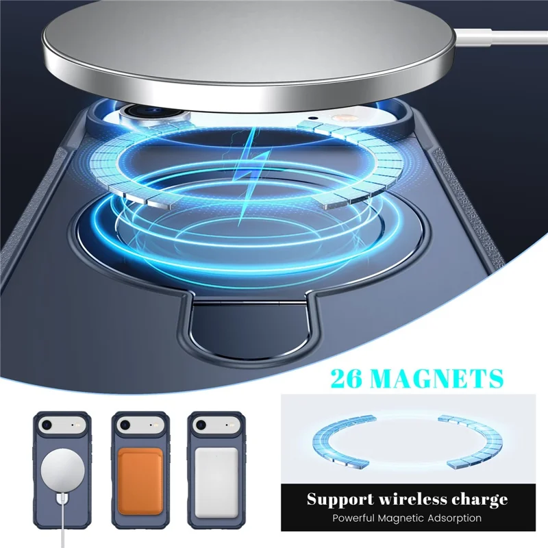 For iPhone Air Shockproof Case TPU + PC Phone Cover Compatible with MagSafe Rotating Kickstand - Sapphire