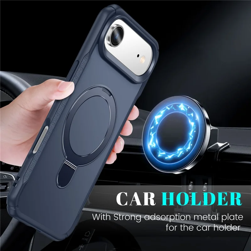 For iPhone Air Shockproof Case TPU + PC Phone Cover Compatible with MagSafe Rotating Kickstand - Sapphire