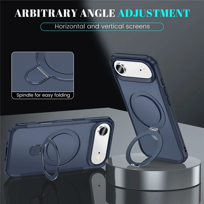 For iPhone Air Shockproof Case TPU + PC Phone Cover Compatible with MagSafe Rotating Kickstand - Sapphire