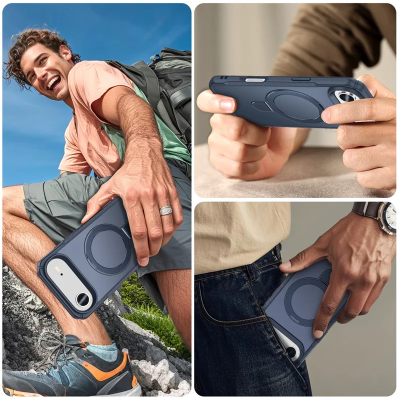 For iPhone Air Shockproof Case TPU + PC Phone Cover Compatible with MagSafe Rotating Kickstand - Sapphire