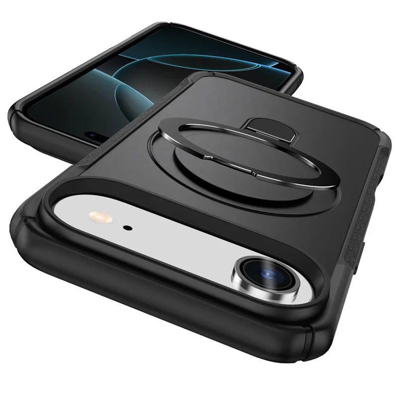 For iPhone Air Shockproof Case TPU + PC Phone Cover Compatible with MagSafe Rotating Kickstand - Black