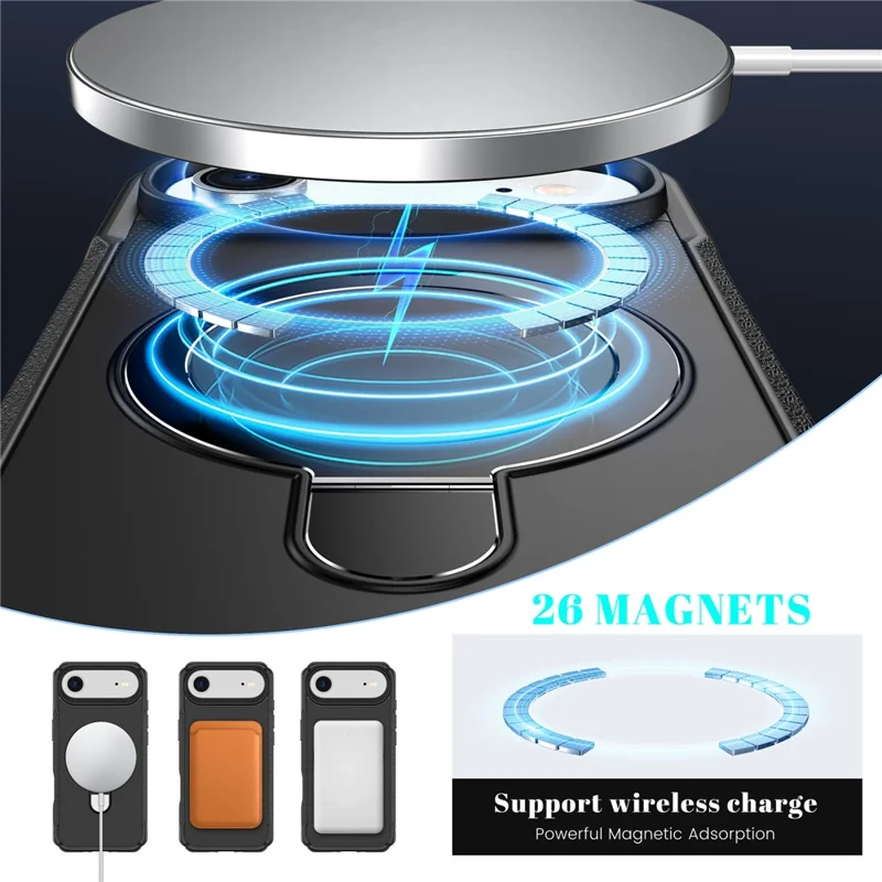 For iPhone Air Shockproof Case TPU + PC Phone Cover Compatible with MagSafe Rotating Kickstand - Black