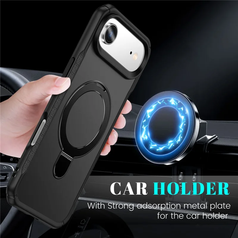For iPhone Air Shockproof Case TPU + PC Phone Cover Compatible with MagSafe Rotating Kickstand - Black